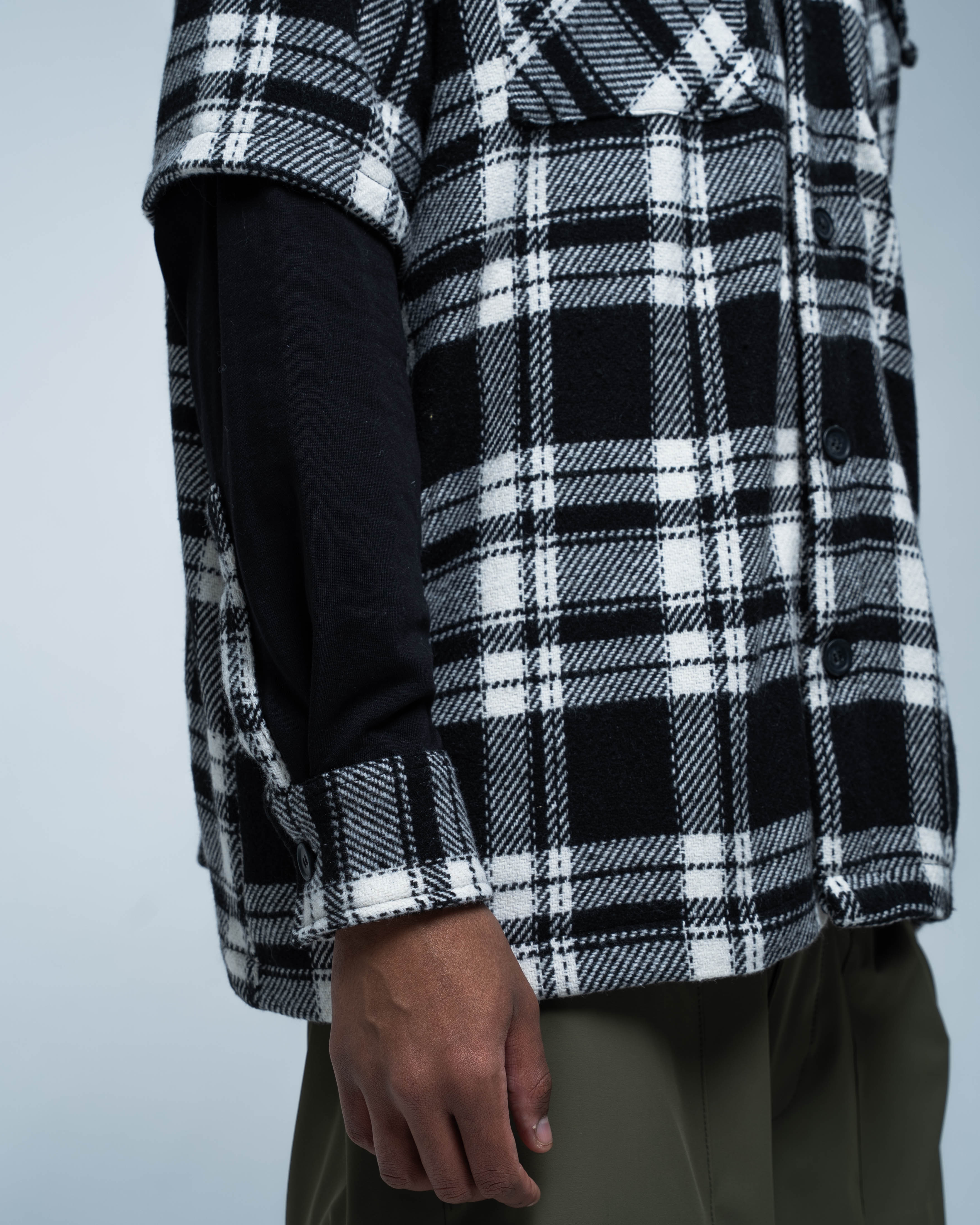 Chemise en flanelle à grille 01 blanche et noire