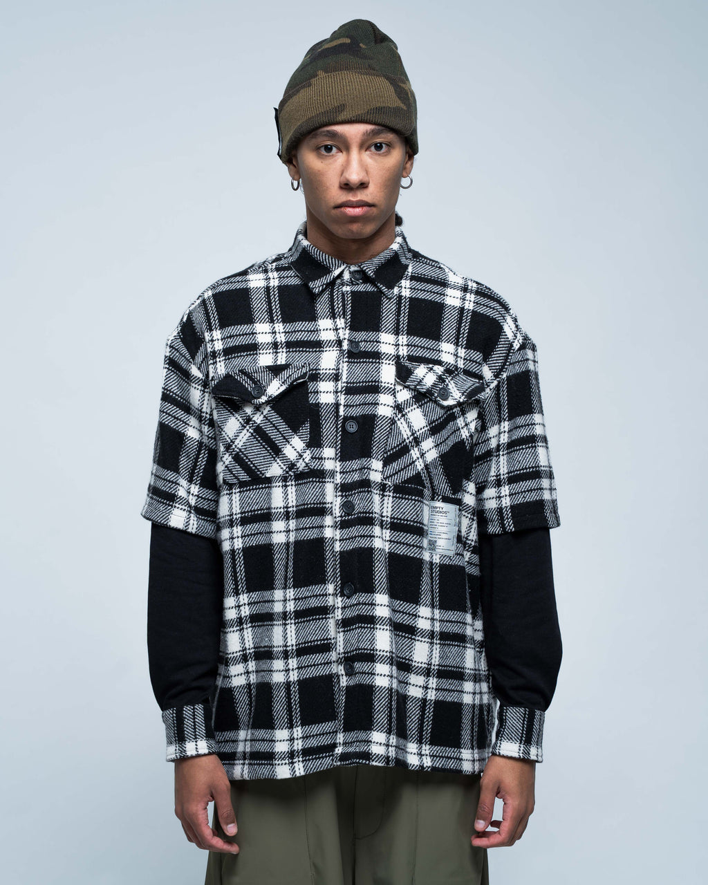 Chemise en flanelle à grille 01 blanche et noire