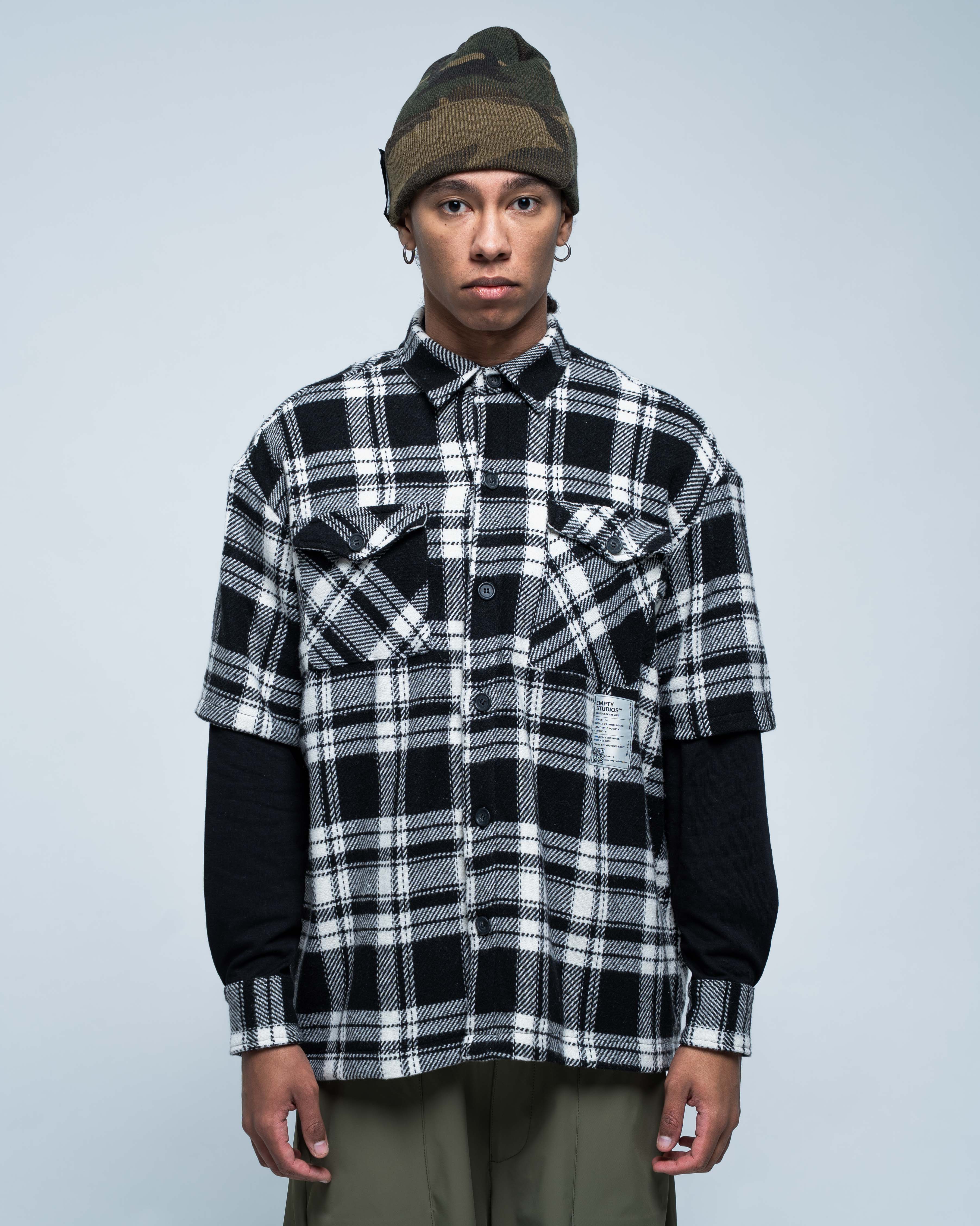 Chemise en flanelle à grille 01 blanche et noire