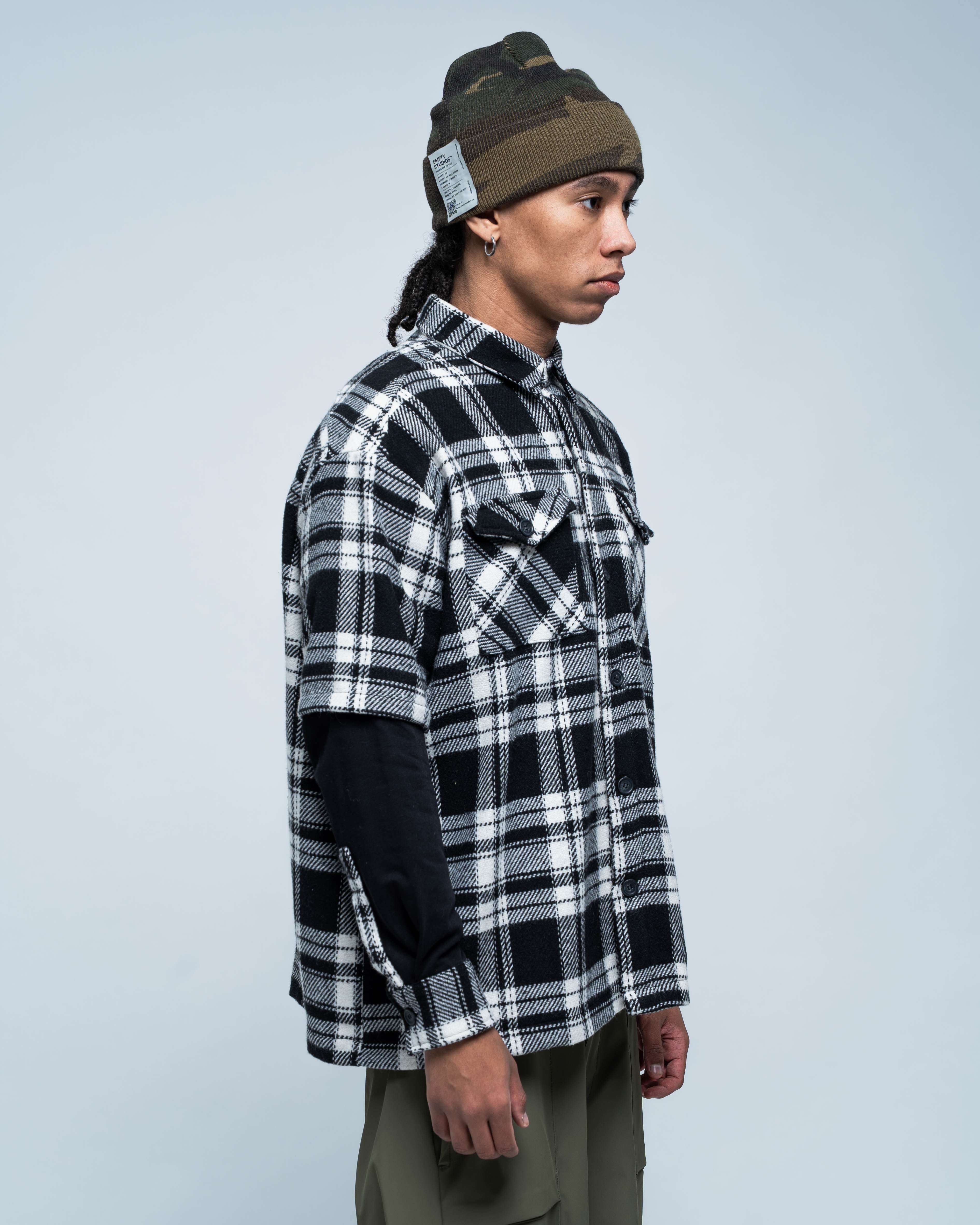 Chemise en flanelle à grille 01 blanche et noire