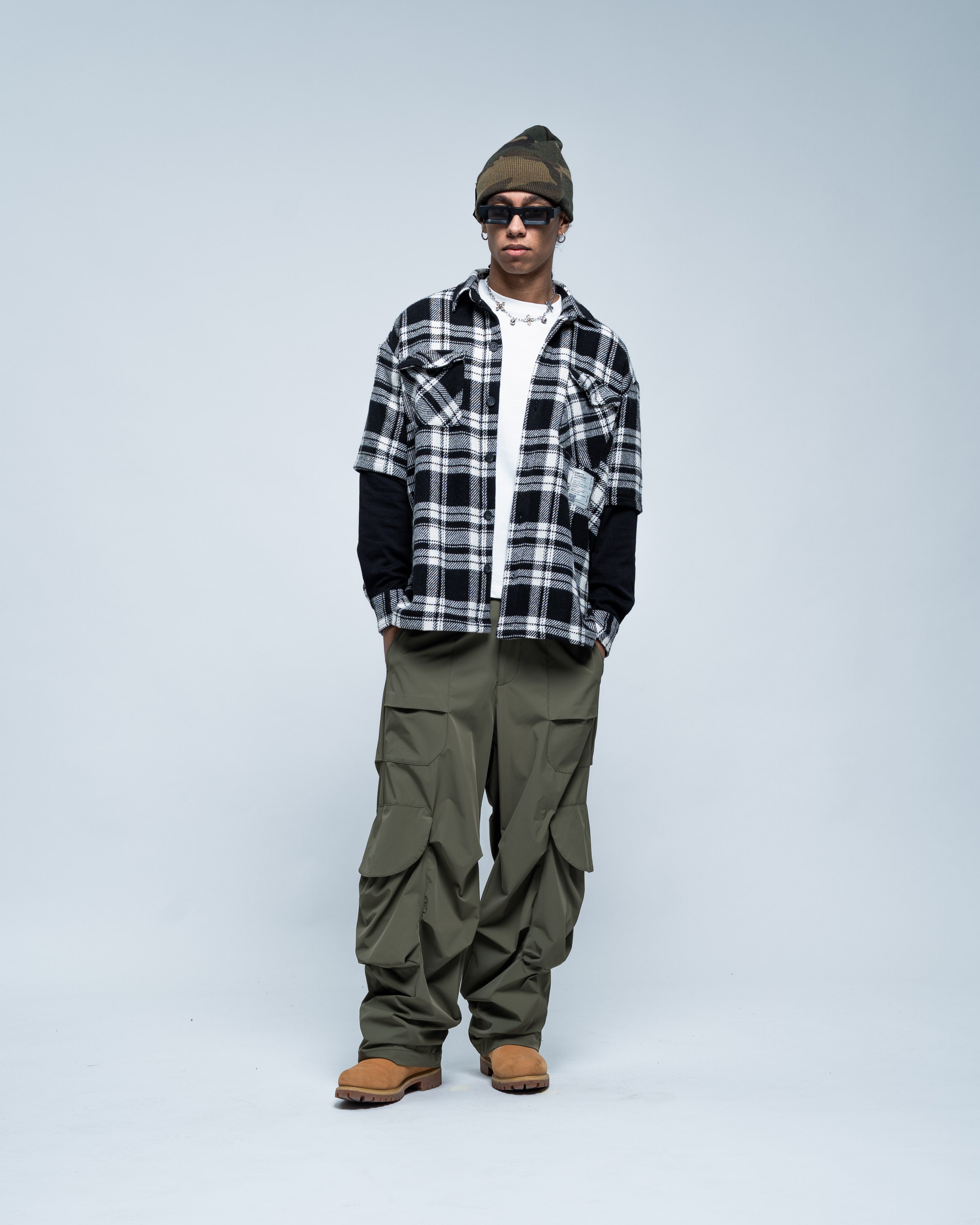 Chemise en flanelle à grille 01 blanche et noire